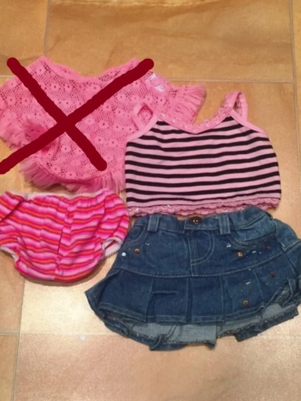 Build-a-Bear Pink & Black Striped Cami & Denim Jean Skirt Outfit